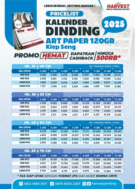 cetak kalender dinding 120gr