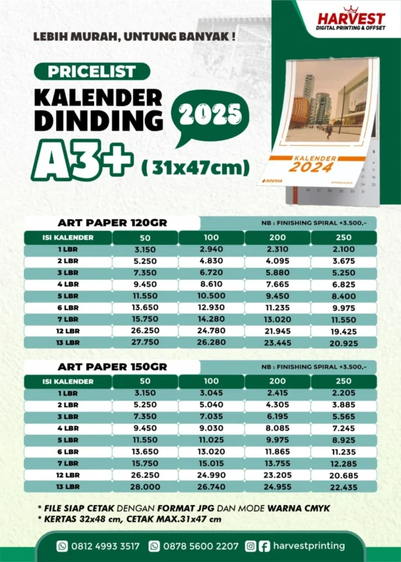 cetak kalender dinding A3+