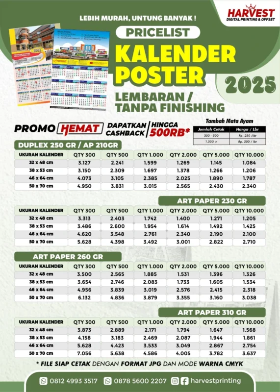 cetak kalender poster lembaran